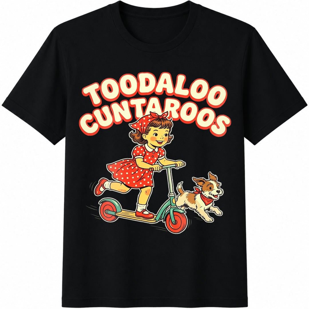 Black Toodaloo Cuntaroos Funny Scooter Girl Spring Summer Cotton T-Shirt - Black