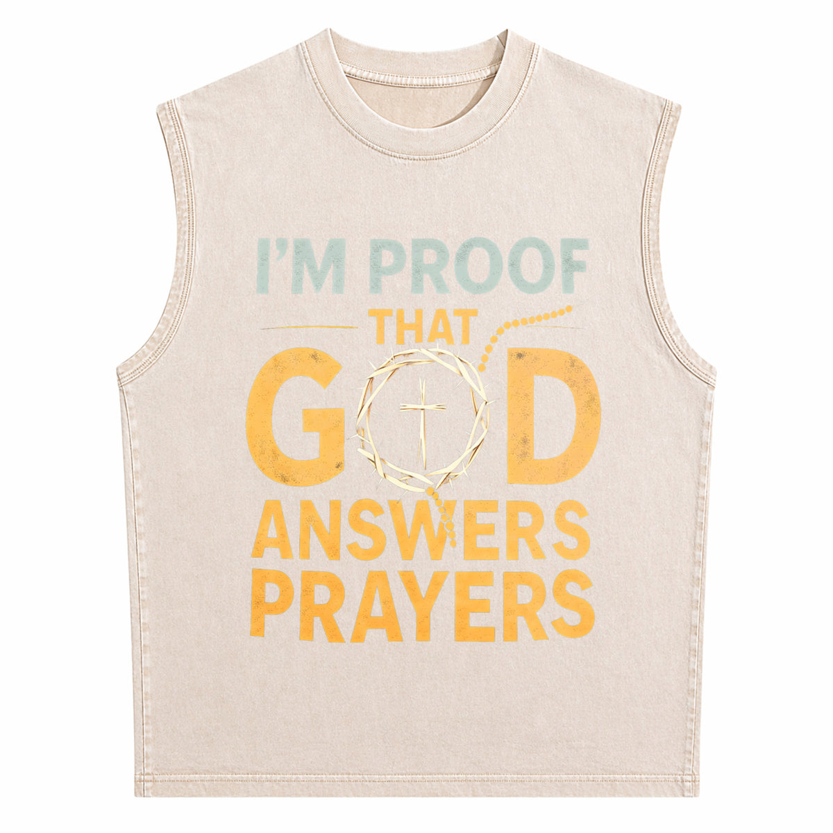 Christian I Am God's Response To Prayer With Crown Men's Washed Tank Top - product view