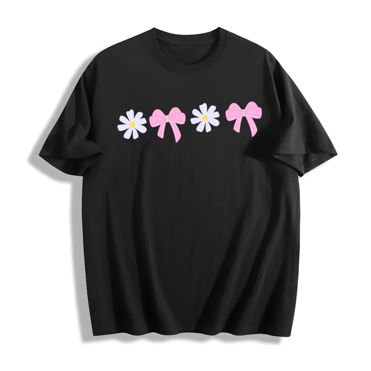 Daisy Bow Cotton T-Shirt - Black