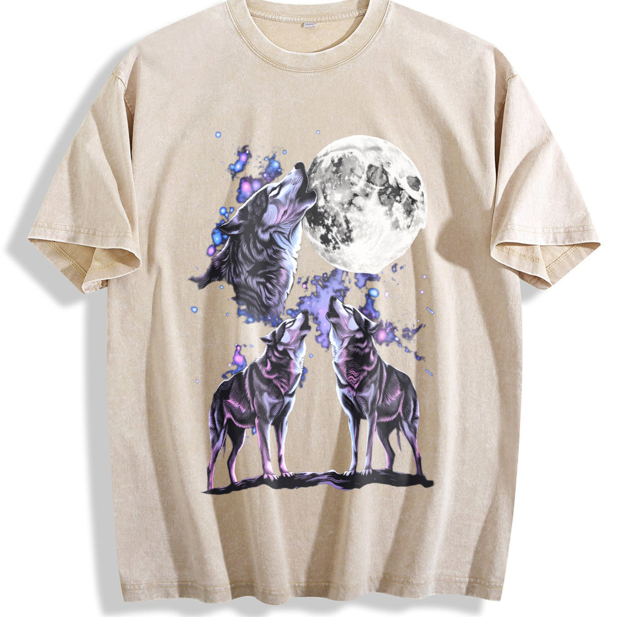 Three Wolf Vintage Washed T-Shirt - Beige