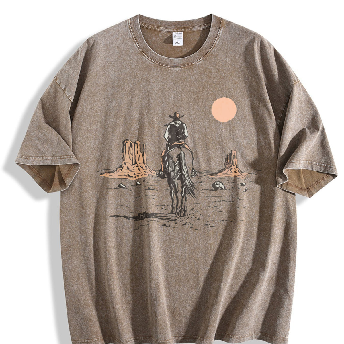 Cowboy On Horse Desert Vintage Washed T-Shirt - product view