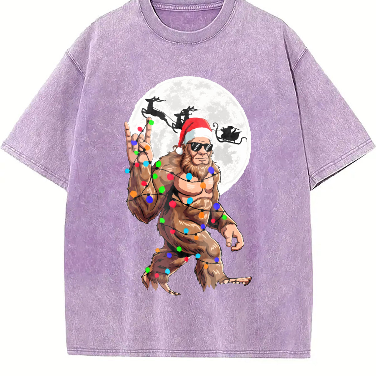 Funny Bigfoot Claus Christmas Vintage Washed T-Shirt - product view