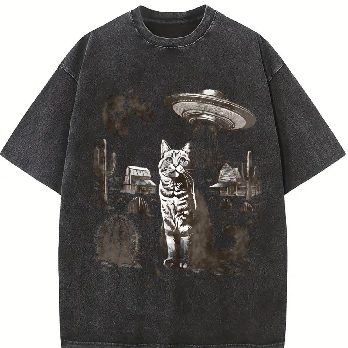 UFO Western Cat Vintage Washed T-Shirt - product view