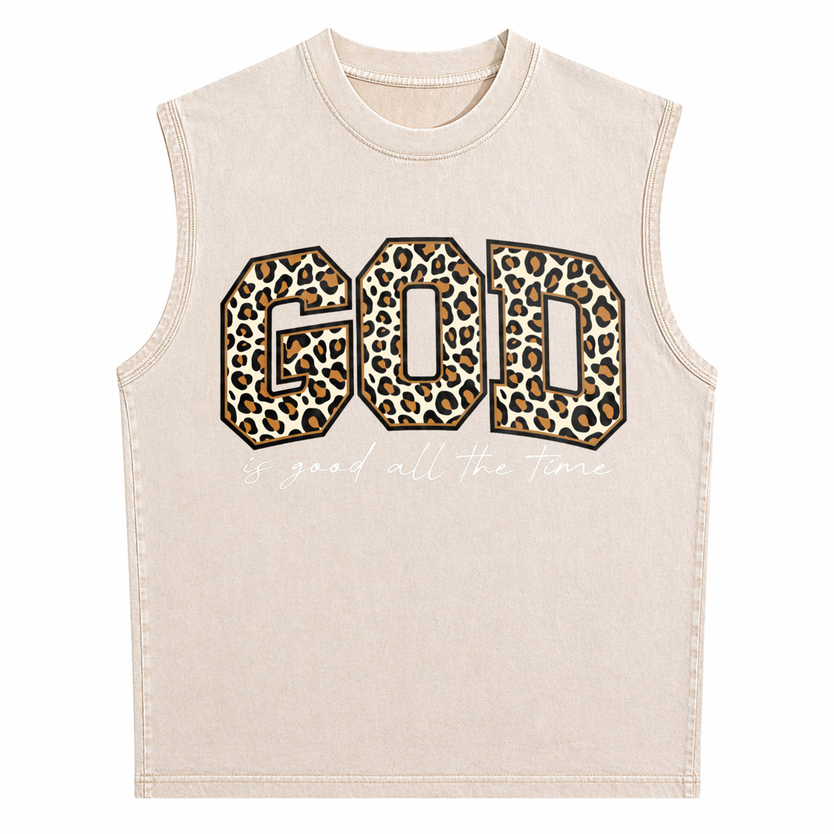Leopard God Good Time Men's Washed Tank Top - product view