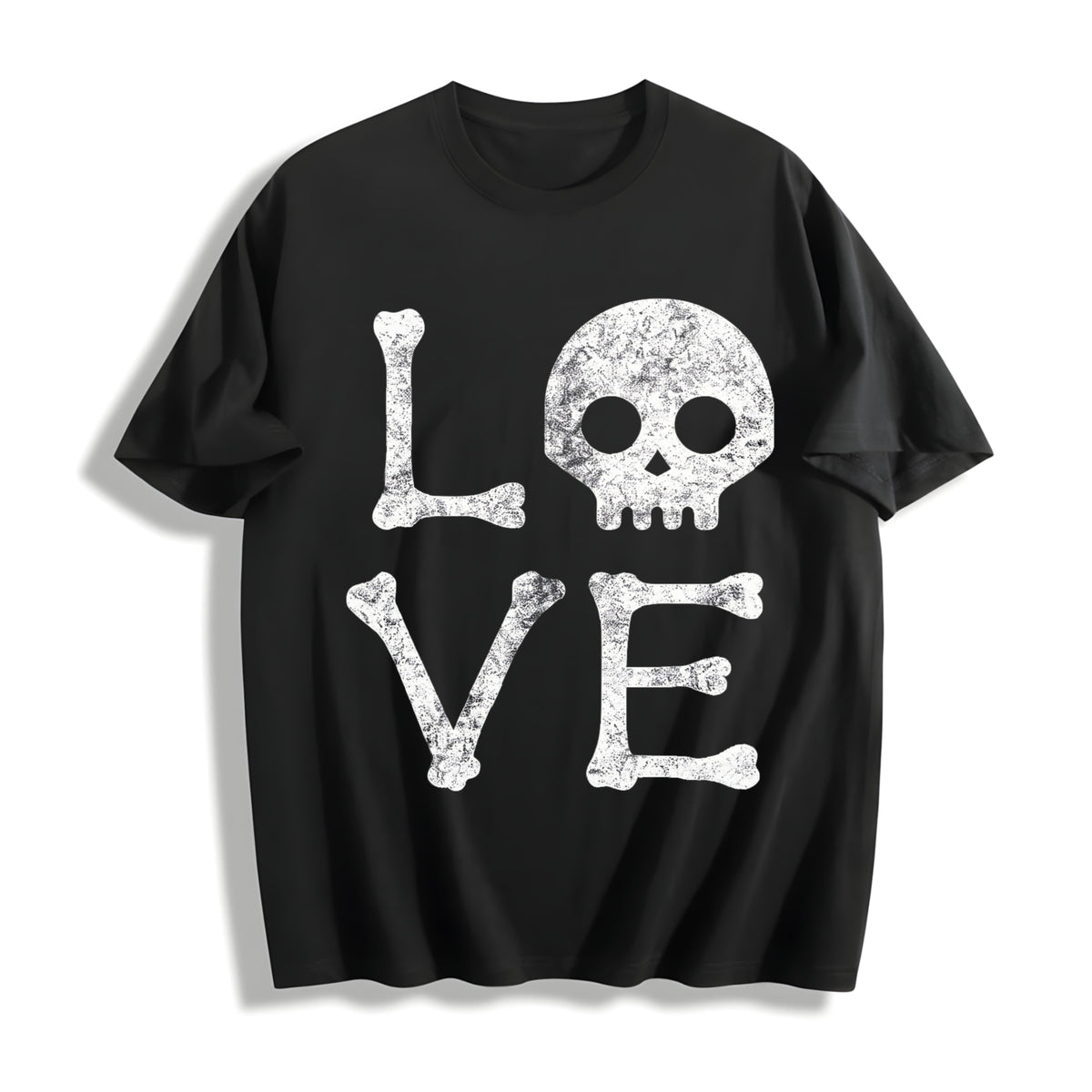 Love Skull Funny Skeleton Bones Halloween Party Funny Cute Cotton T-Shirt - Black