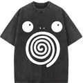 Unisex Spiral Big Eyes Cartoon Art Pattern Washed Vintage T-Shirt - Wash Cotton Retro Streetwear Aesthetic