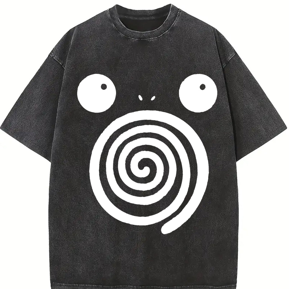Unisex Spiral Big Eyes Cartoon Art Pattern Washed Vintage T-Shirt - Wash Cotton Retro Streetwear Aesthetic