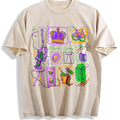 Mardi Gras Doodle Icons Vintage Washed T-Shirt - Beige
