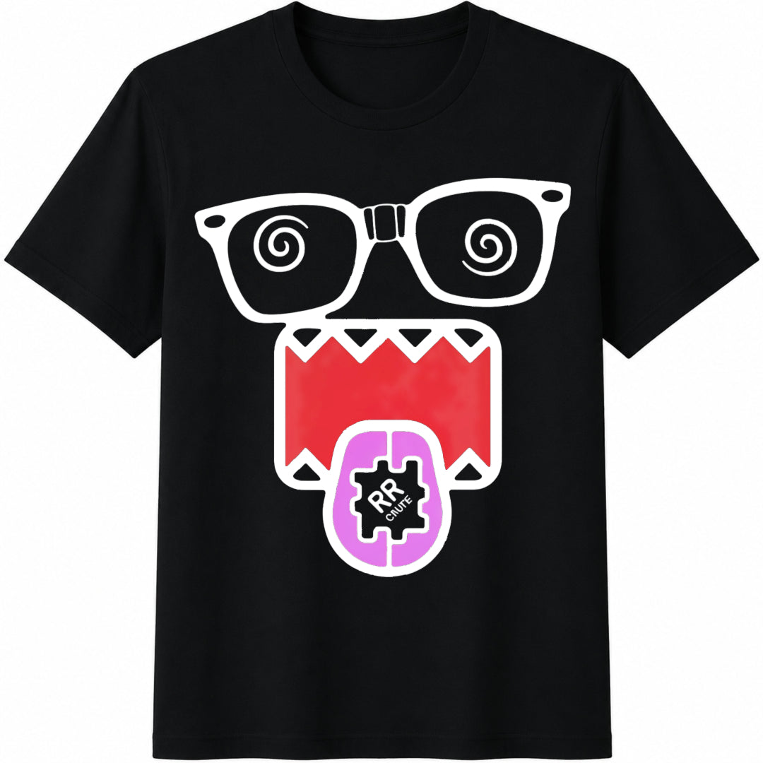 Dizzy Domo Ku Cartoon - With Playful Domo Ku Cotton T-Shirt - Black