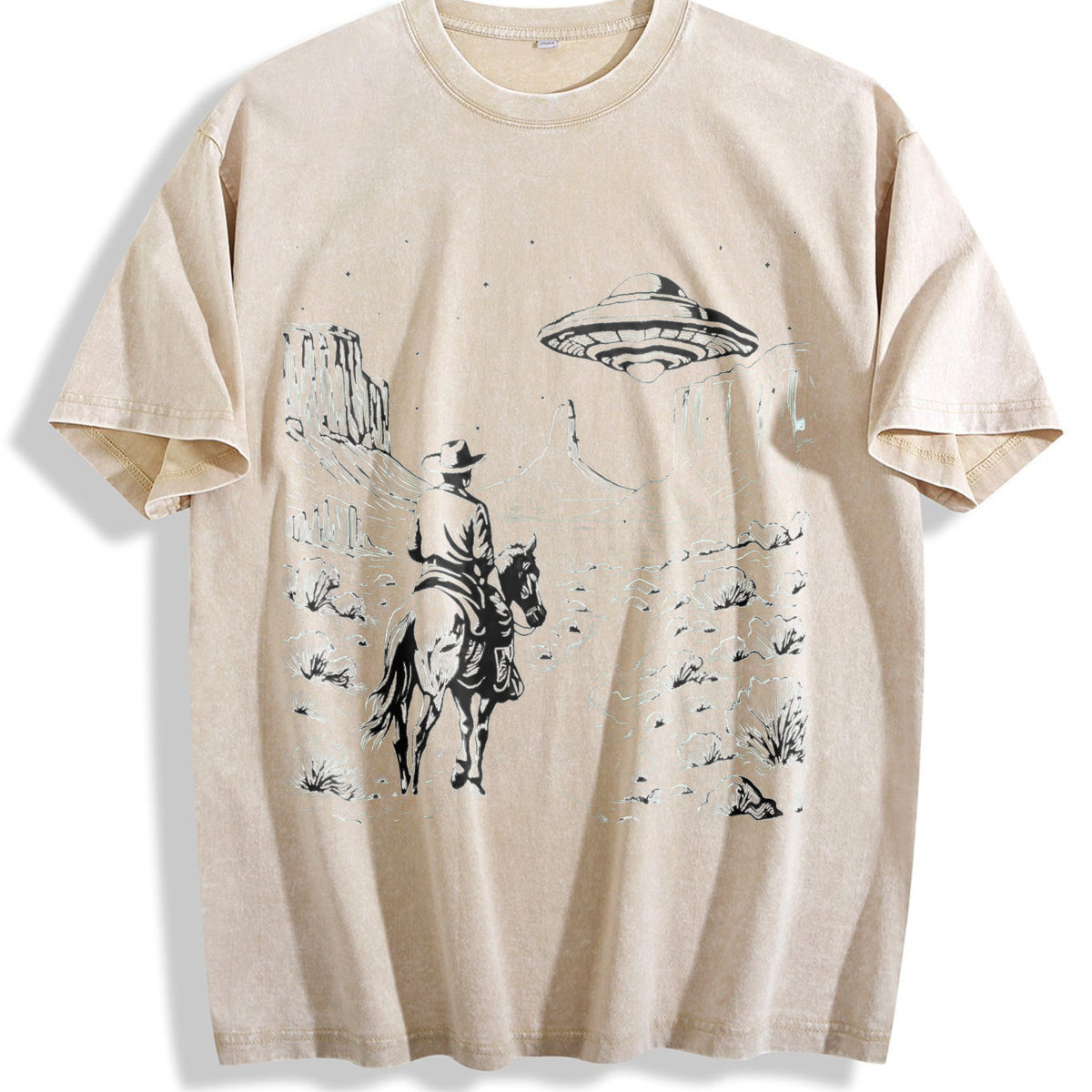 Cowboy Western 90s Vintage Washed T-Shirt - Beige