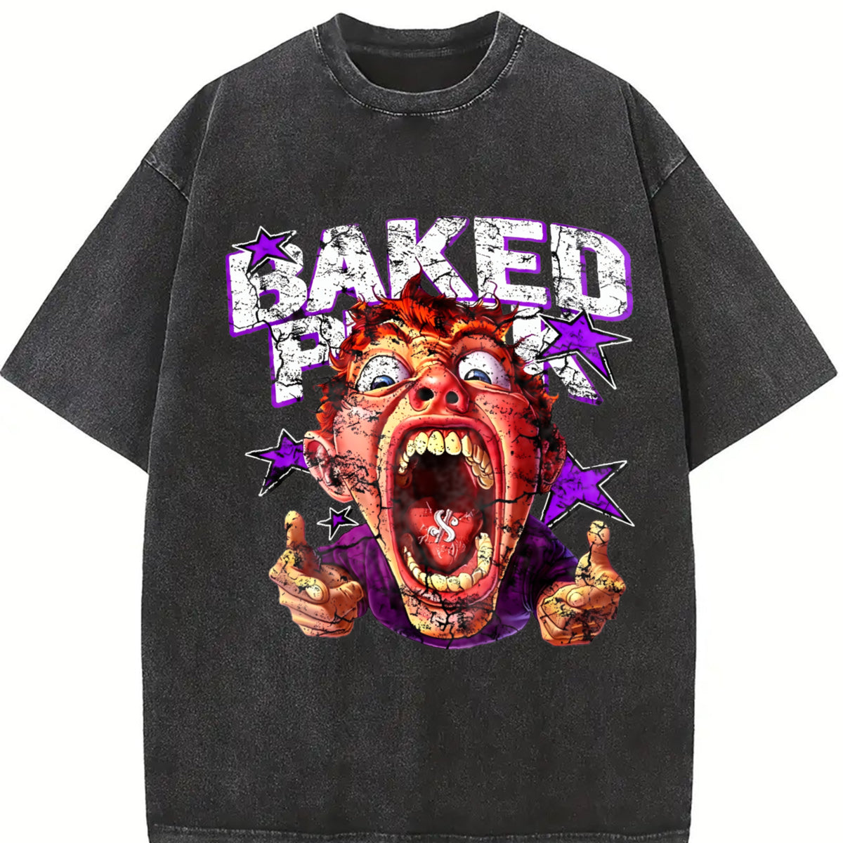 Funny Cartoon Face Vintage Washed T-Shirt - product view