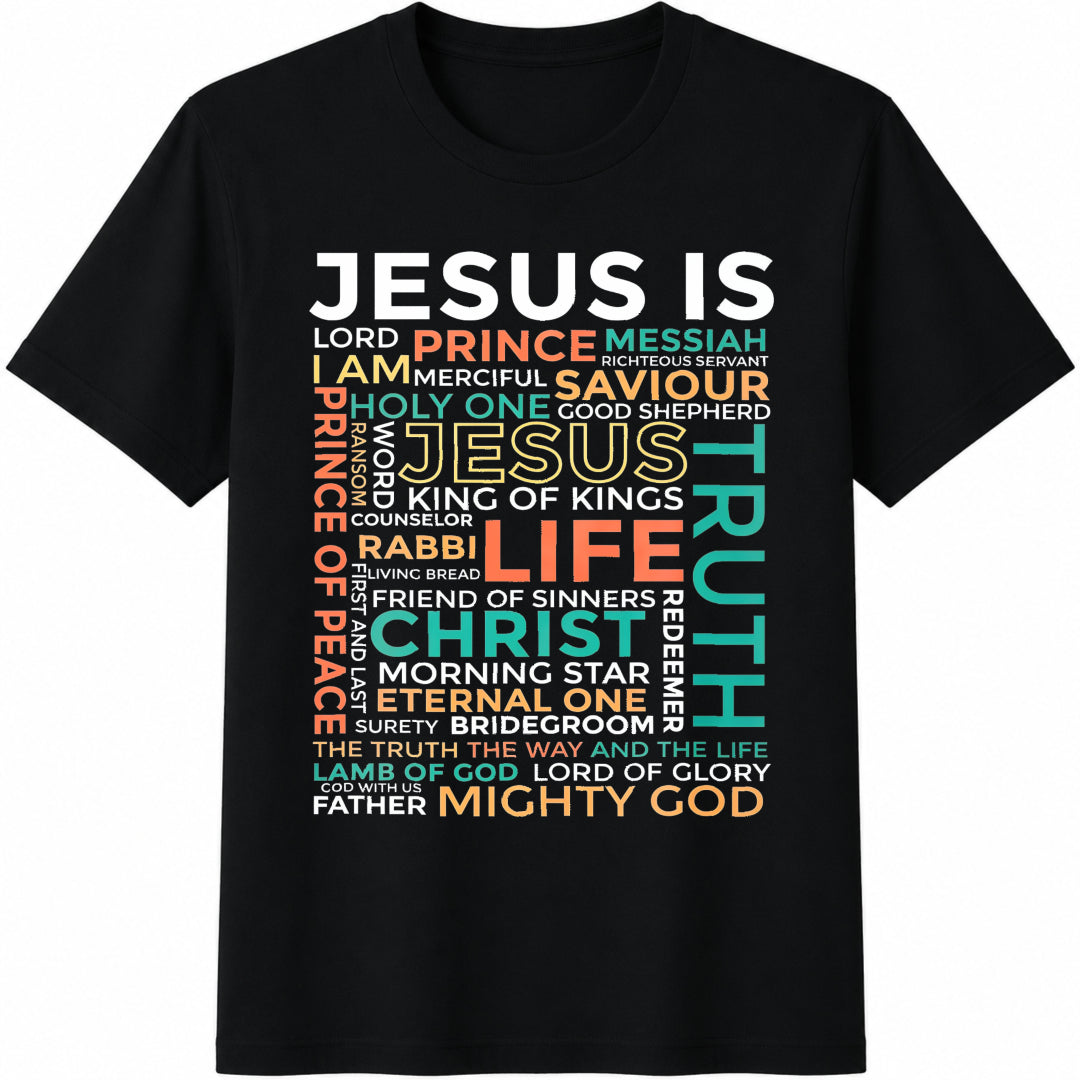 Faith - Inspirational Christian With Brightly Colored Cotton T-Shirt - Black