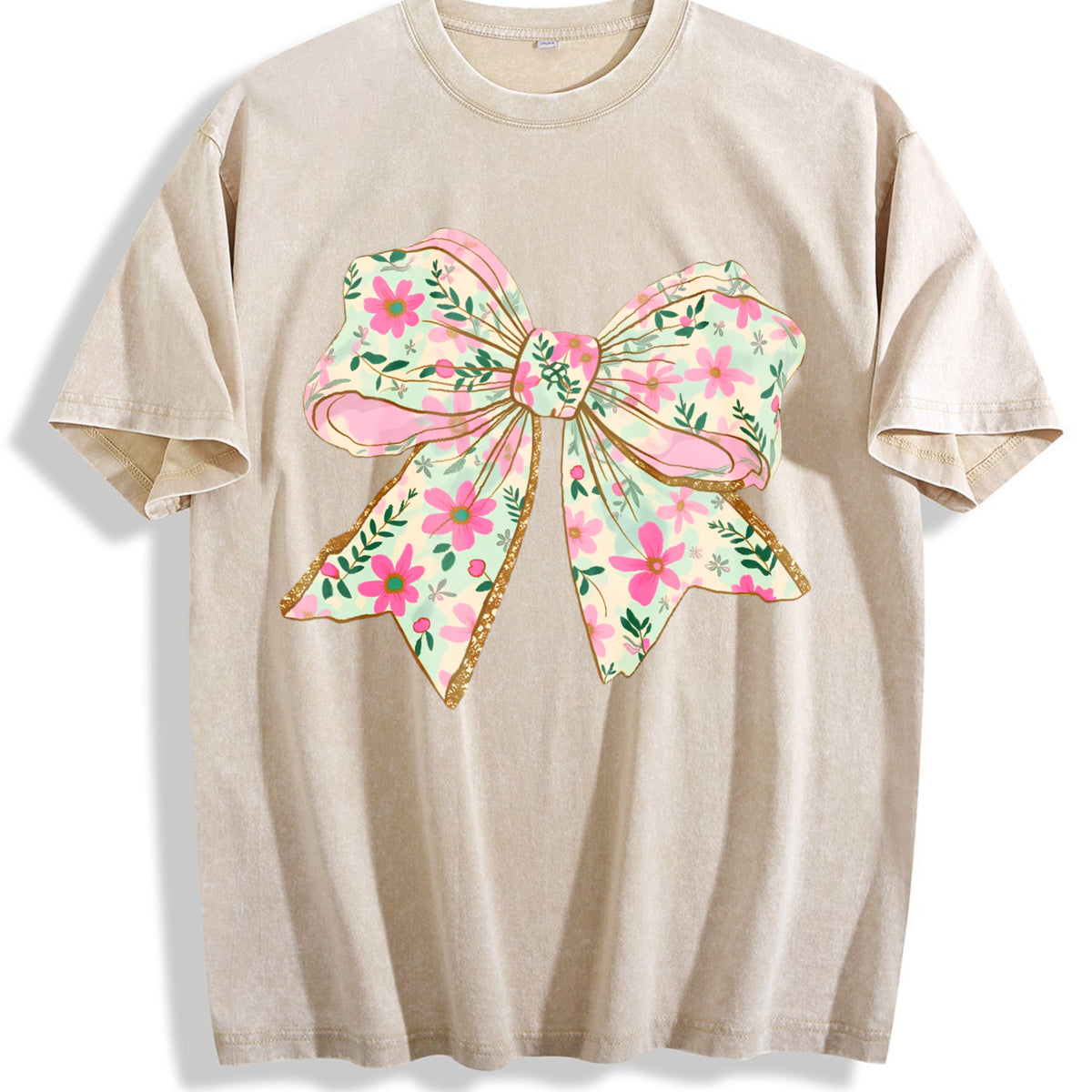 Bow Vintage Washed T-Shirt - Beige