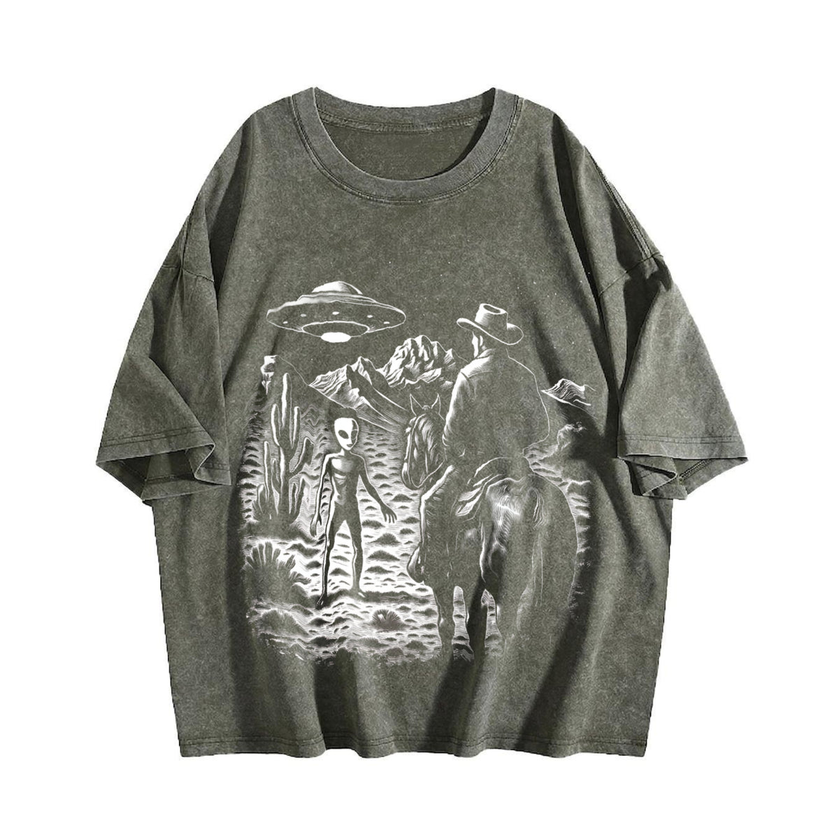 Cowboy UFO Western 90s Vintage Washed T-Shirt - product view