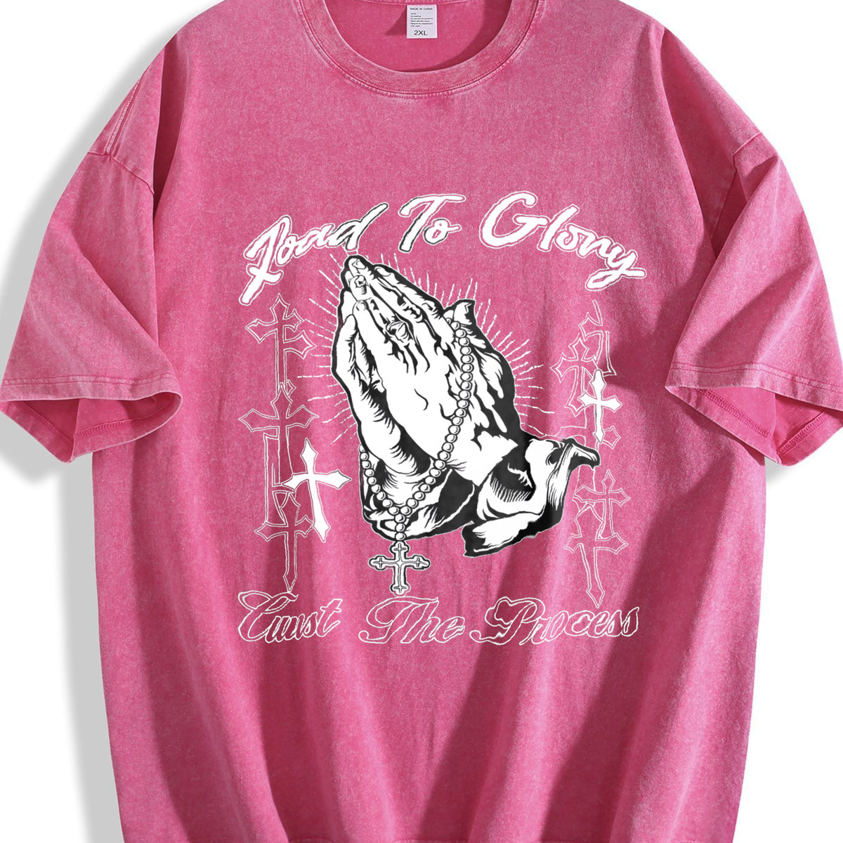 Road To Glory Praying Hands Cross Vintage Washed T-Shirt - product view