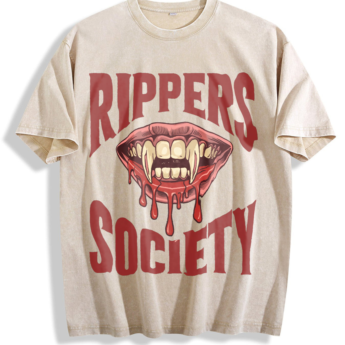Horror Rippers Society 90s Halloween Vintage Washed T-Shirt - Beige