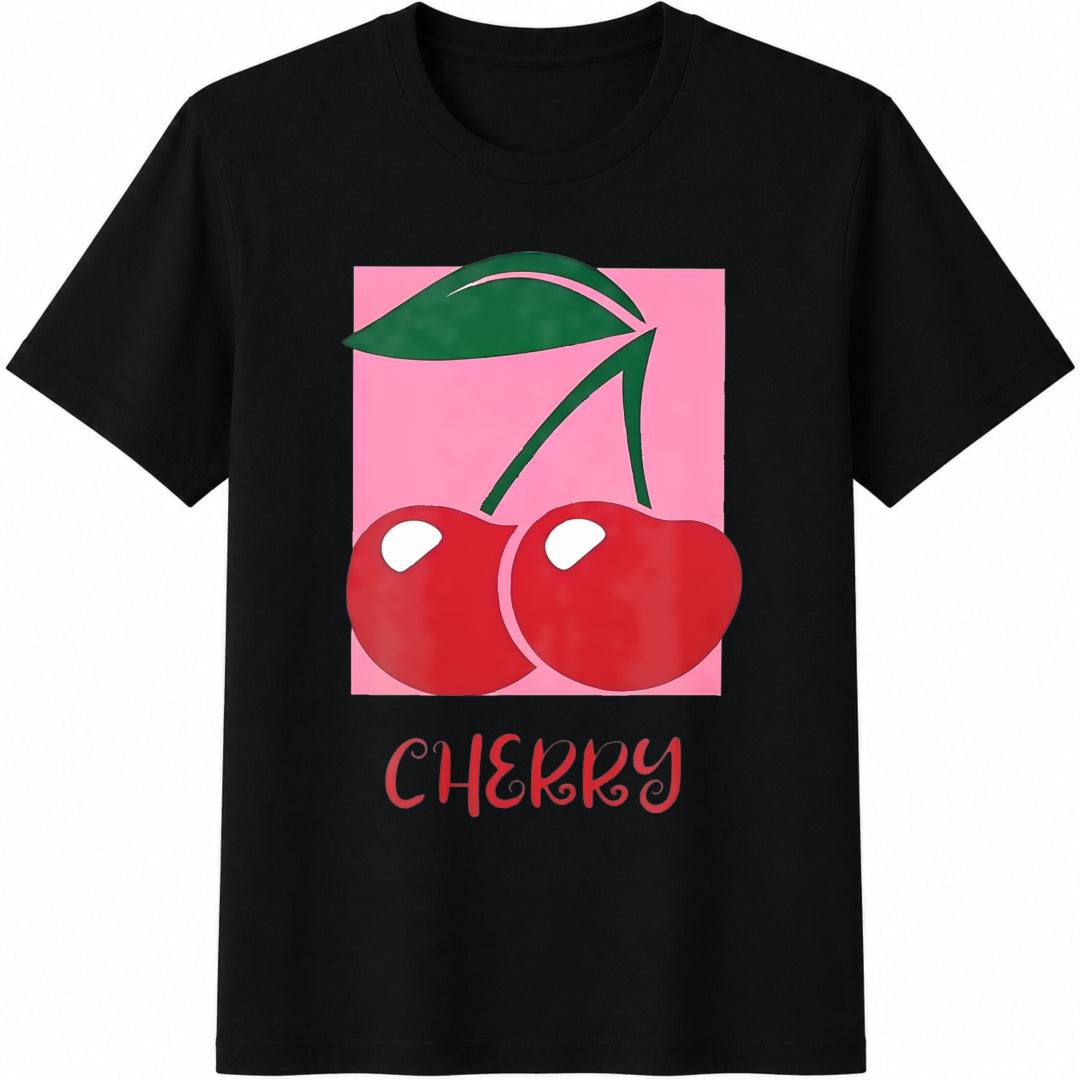 Cherry Pop Art Cotton T-Shirt - Black