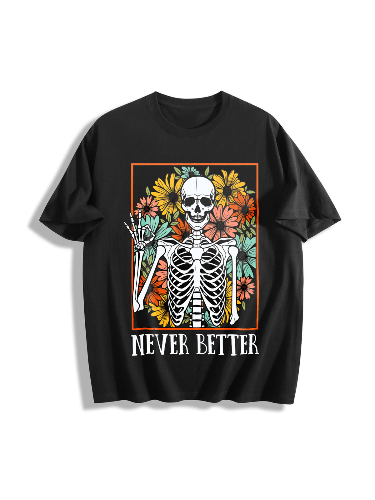 Never Better Skeleton Cotton T-Shirt - Black