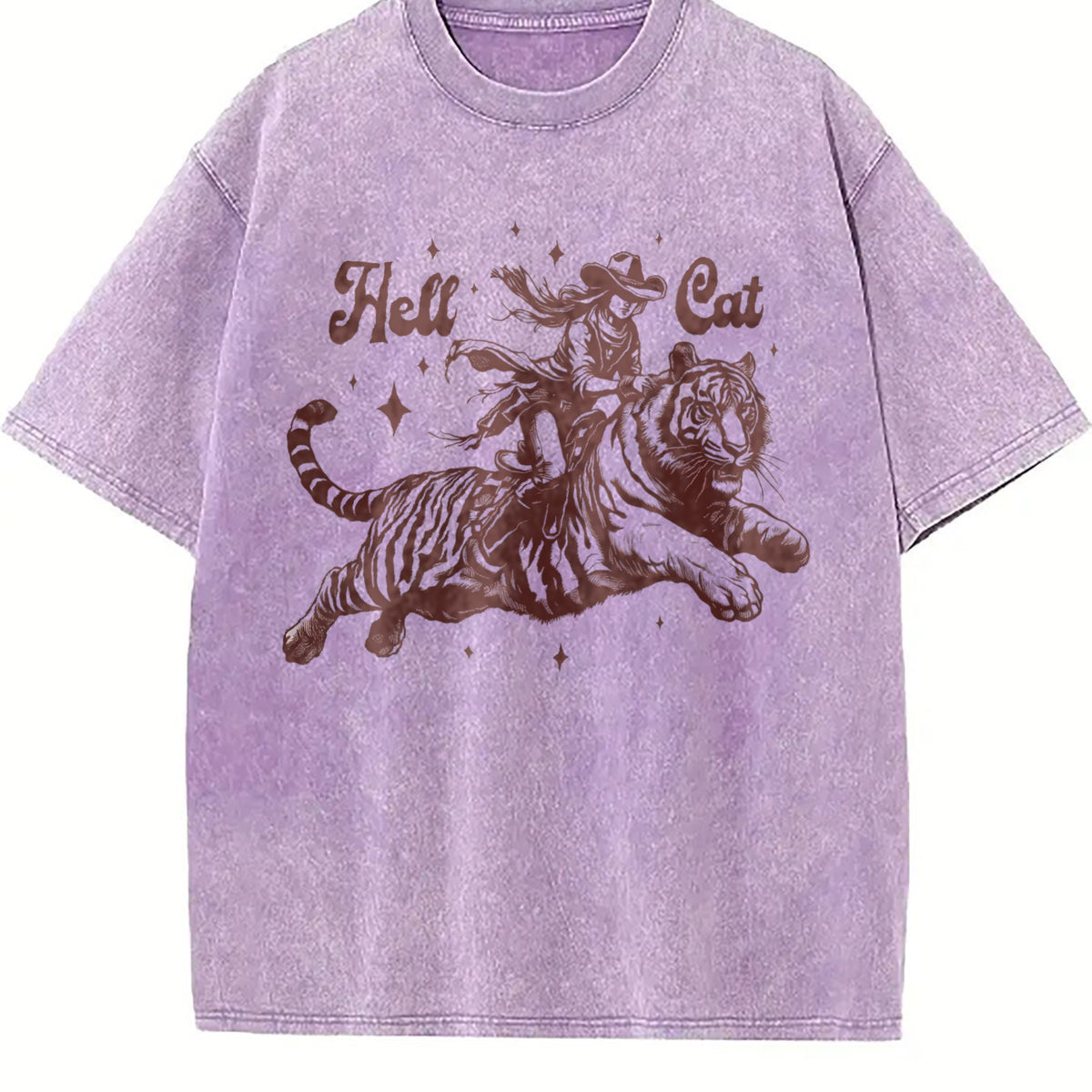 Hell Cat Cowgirl Riding Tiger Vintage Washed T-Shirt - product view