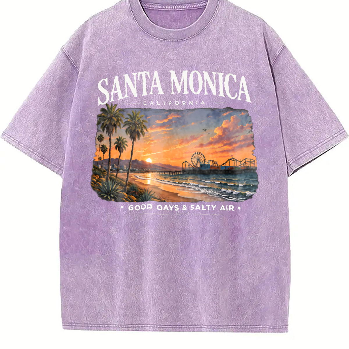 Santa Monica California - Beach Vacation Travel Pier Vintage Washed T-Shirt - product view