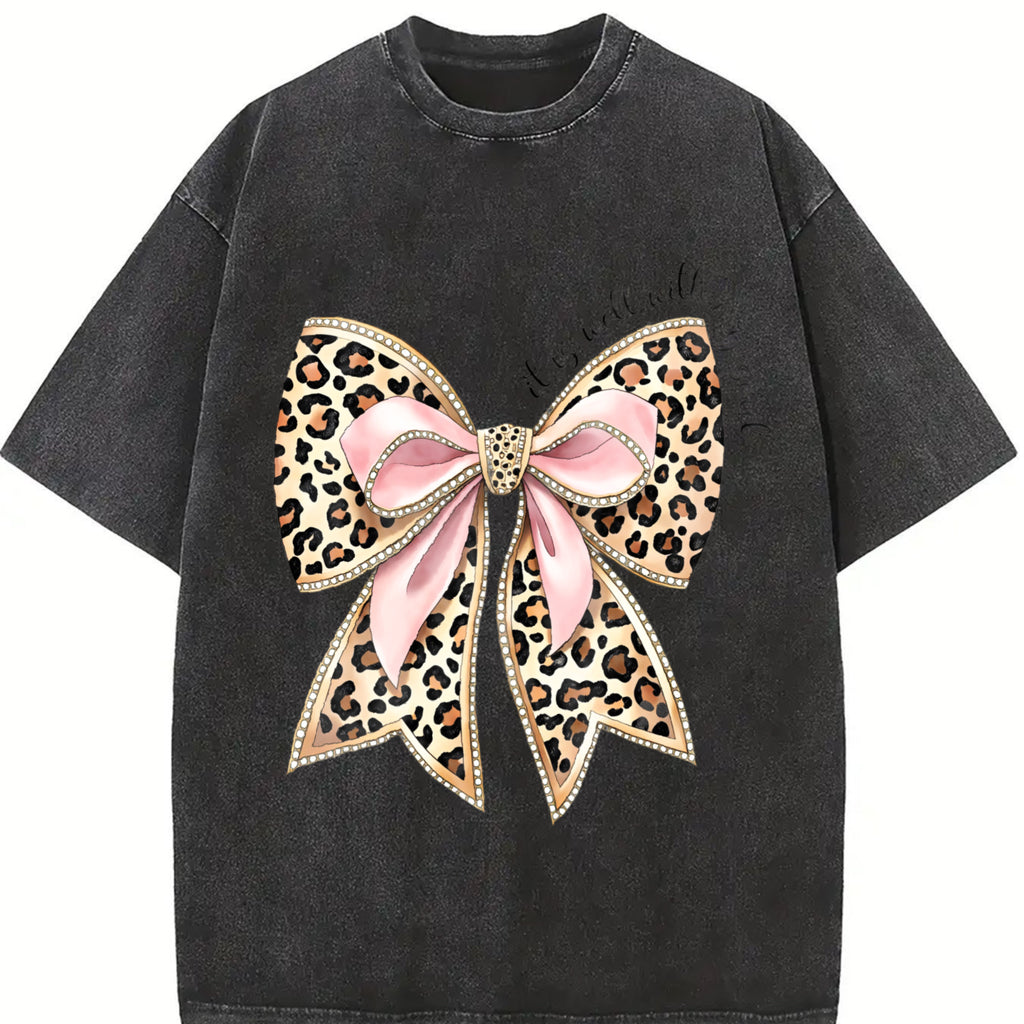 It Is Well With My Soul Tshirt, Pink Coquette Bow Religious Shirt, Bible Verse ,Coquette Christian Girl Gifts,Leopard Bow Womenswear Tee Casual Summer