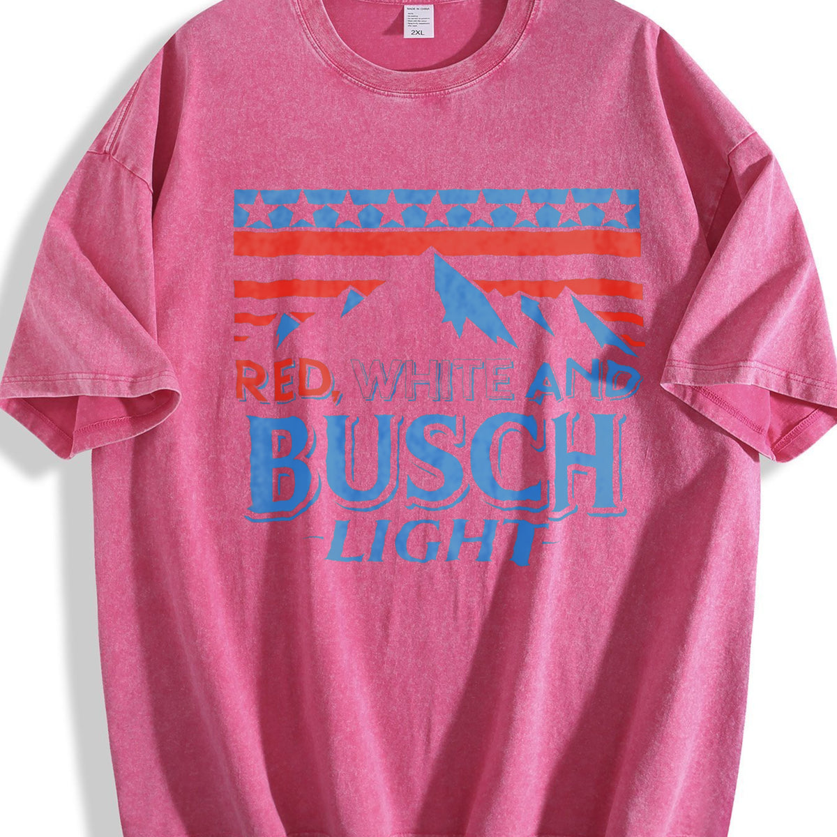 Red White And Busch Light American Flag Mountain Side Vintage Washed T-Shirt - product view