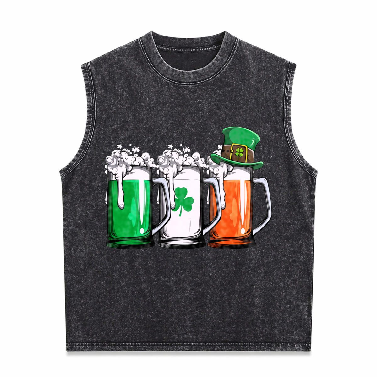 Irish Beer Ireland Flag St Patricks Day Leprechaun Small Men's Washed Tank Top - Black