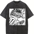 Cat Bite Tshirt, Japanese Horror Anime T-Shirt, Creepy Cat Shirt, Cats Crazy Shirts Cool Graphic Unisex T Shirts Top Streetwear Casual Crewneck
