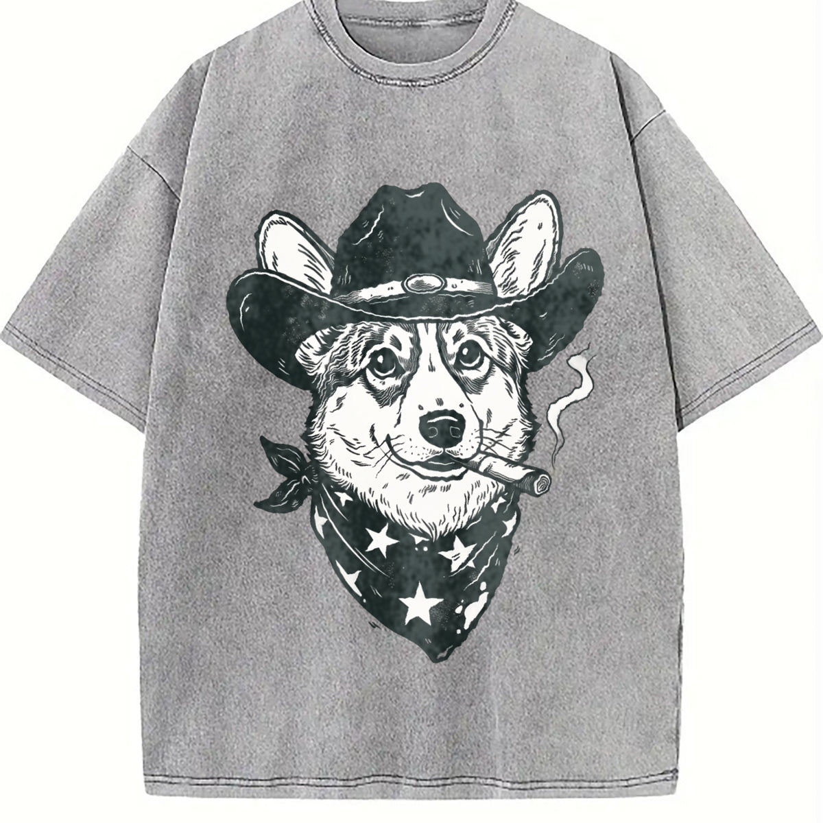 Smoking Cowboy Corgi Vintage Washed T-Shirt - product view