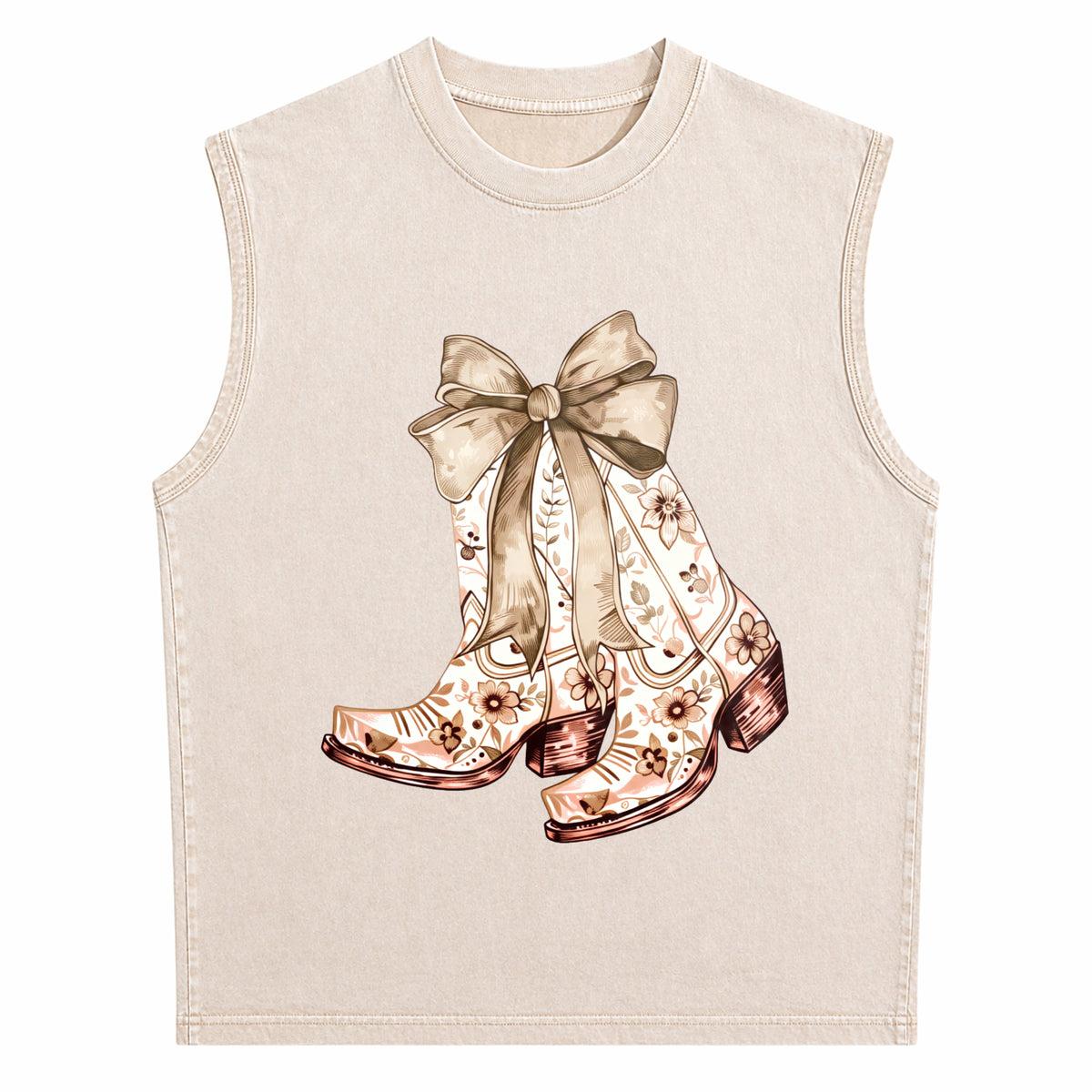 Cowgirl Chinoiserie Floral Boot Men's Washed Tank Top - product view