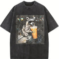Raccoon Drinking Iced Coffee Comfort Colors, Funny Animal Meme Shirt, Coffee Lover Raccoon Shirts, Crew Neck, Menswear Top, Womenswear Top Underwear Streetwear