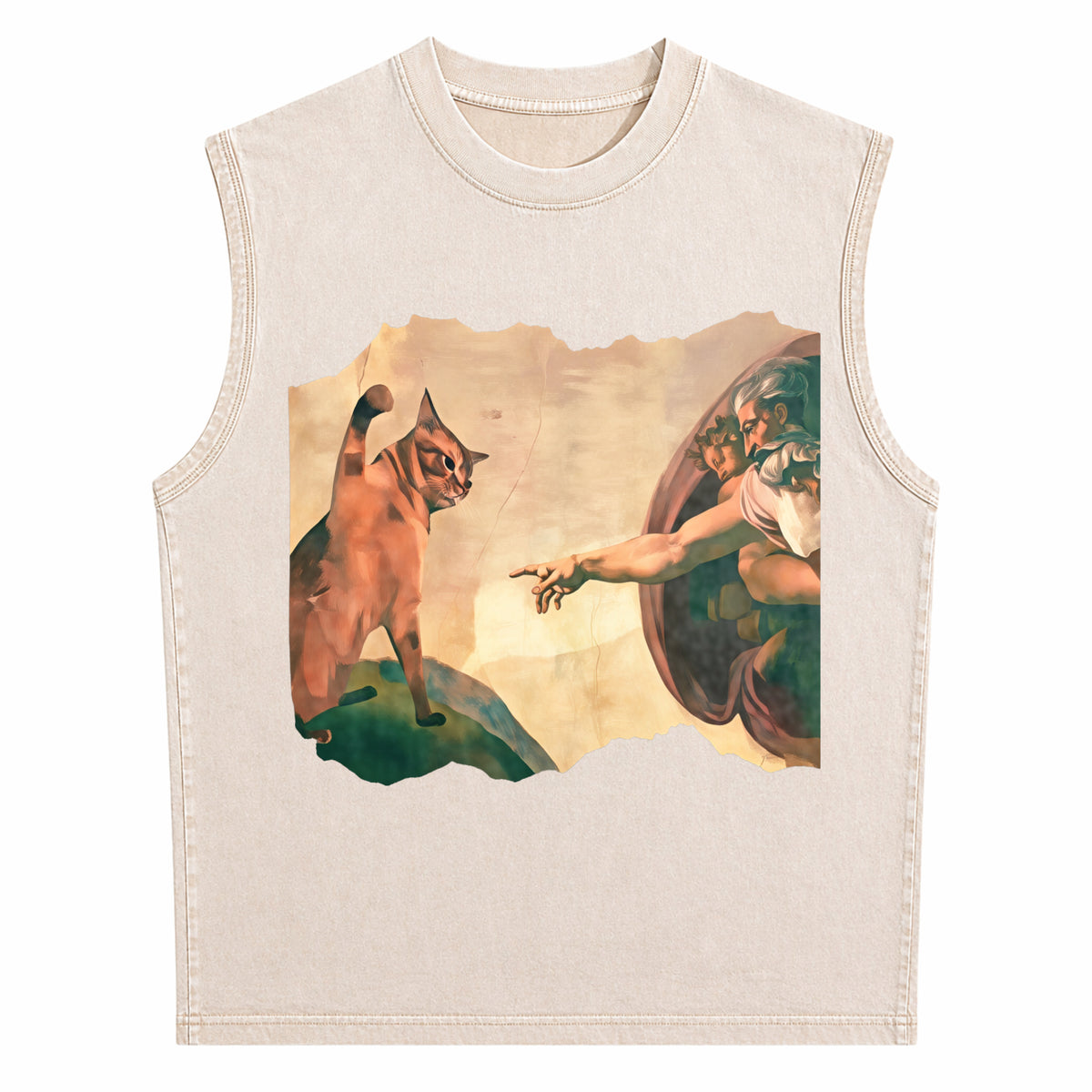Funny Cat Swatting God's Hand Parody Cat The Divine Men's Washed Tank Top - product view