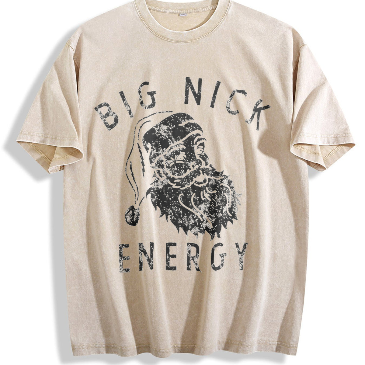 Big Nick Energy Funny Xmas Fat Santa Claus Saint Vintage Washed T-Shirt - Beige
