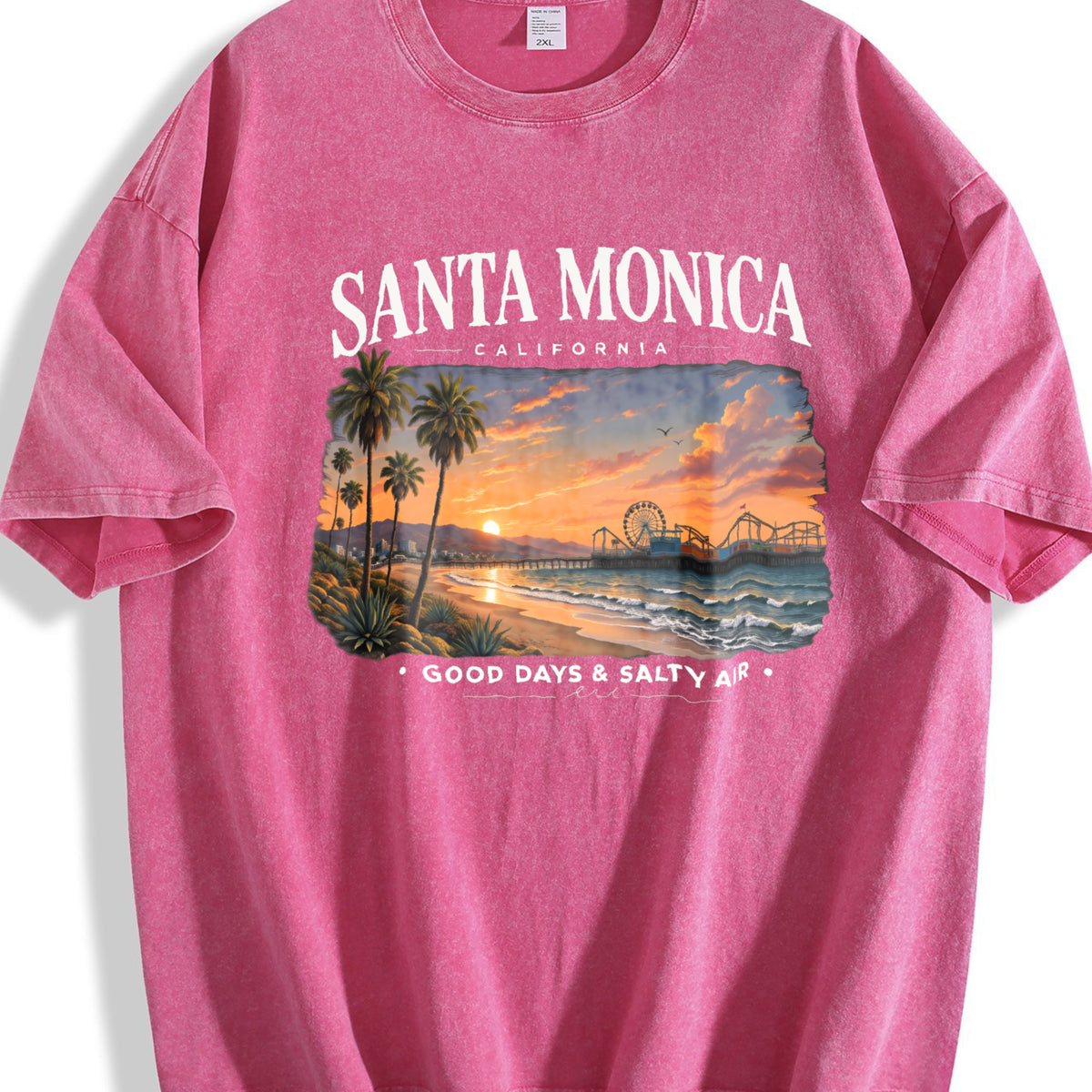 Santa Monica California - Beach Vacation Travel Pier Vintage Washed T-Shirt - product view