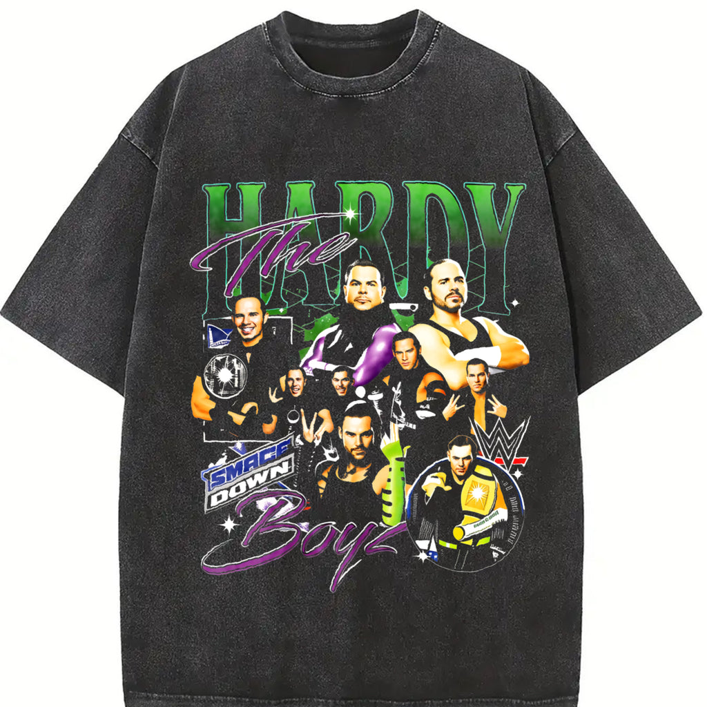 The Hardy Boyz Vintage Wrestling Tee – WWE Legends Graphic Shirt – Jeff & Matt Hardy Retro SmackDown Tee – Washed Black Streetwear – Wrestling Fan Gift