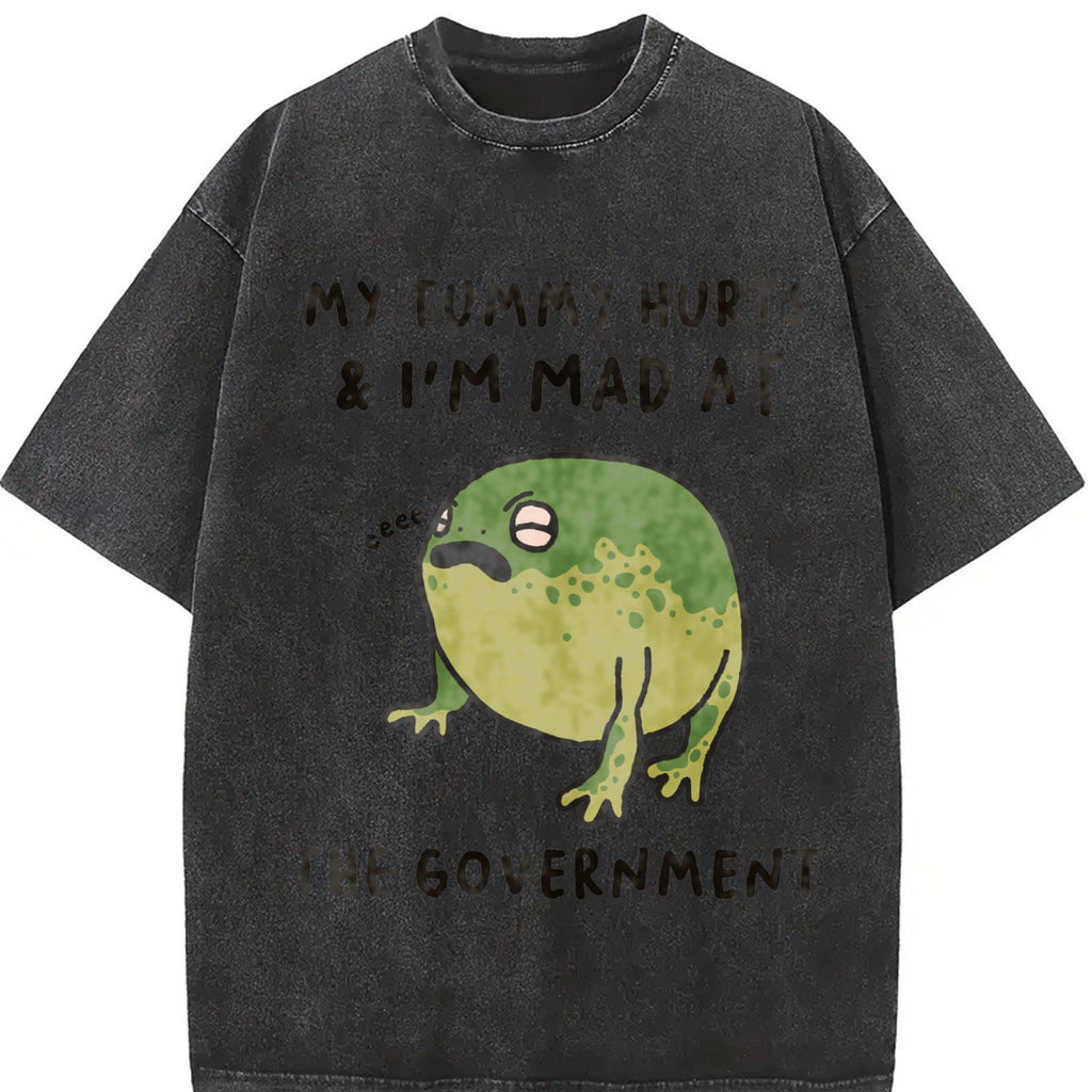 My Tummy Hurts I'm Mad at The Gouvernment Tshirt,Frog funny Tee Top Womenswear Summer