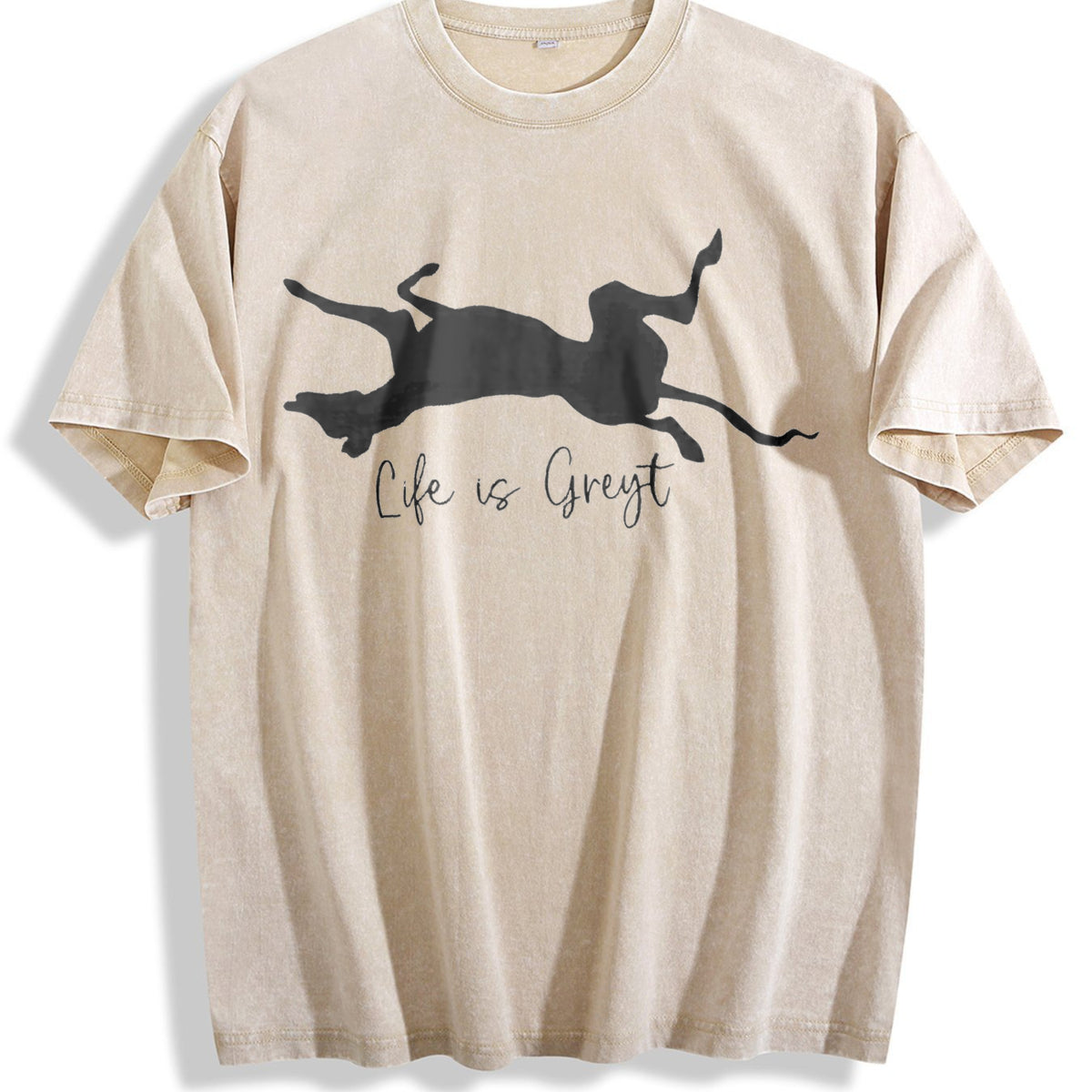 Life Is Greyt Greyhound Lover Vintage Washed T-Shirt - Beige
