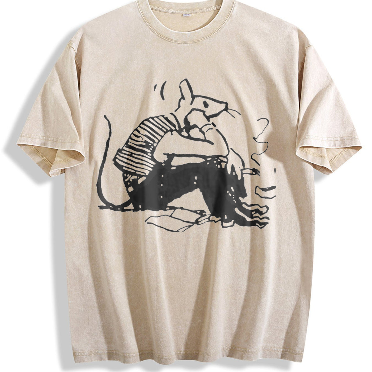 Mouse Thinking Vintage Washed T-Shirt - Beige