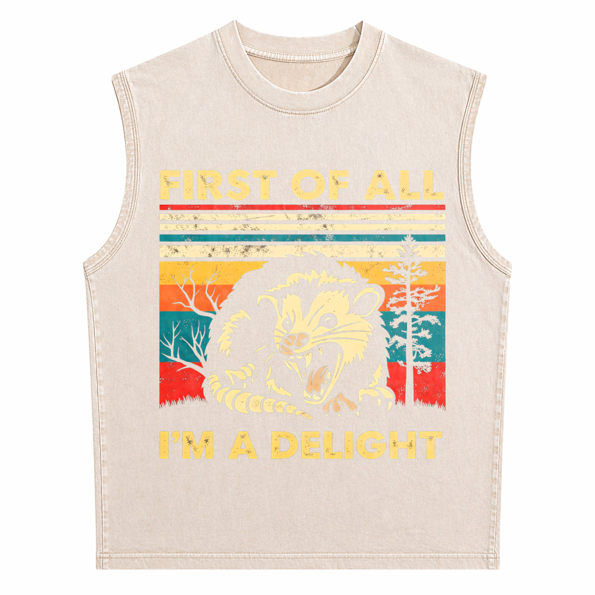 First Of All I'm A Delight Sarcastic Angry Opossum Men's Washed Tank Top - product view