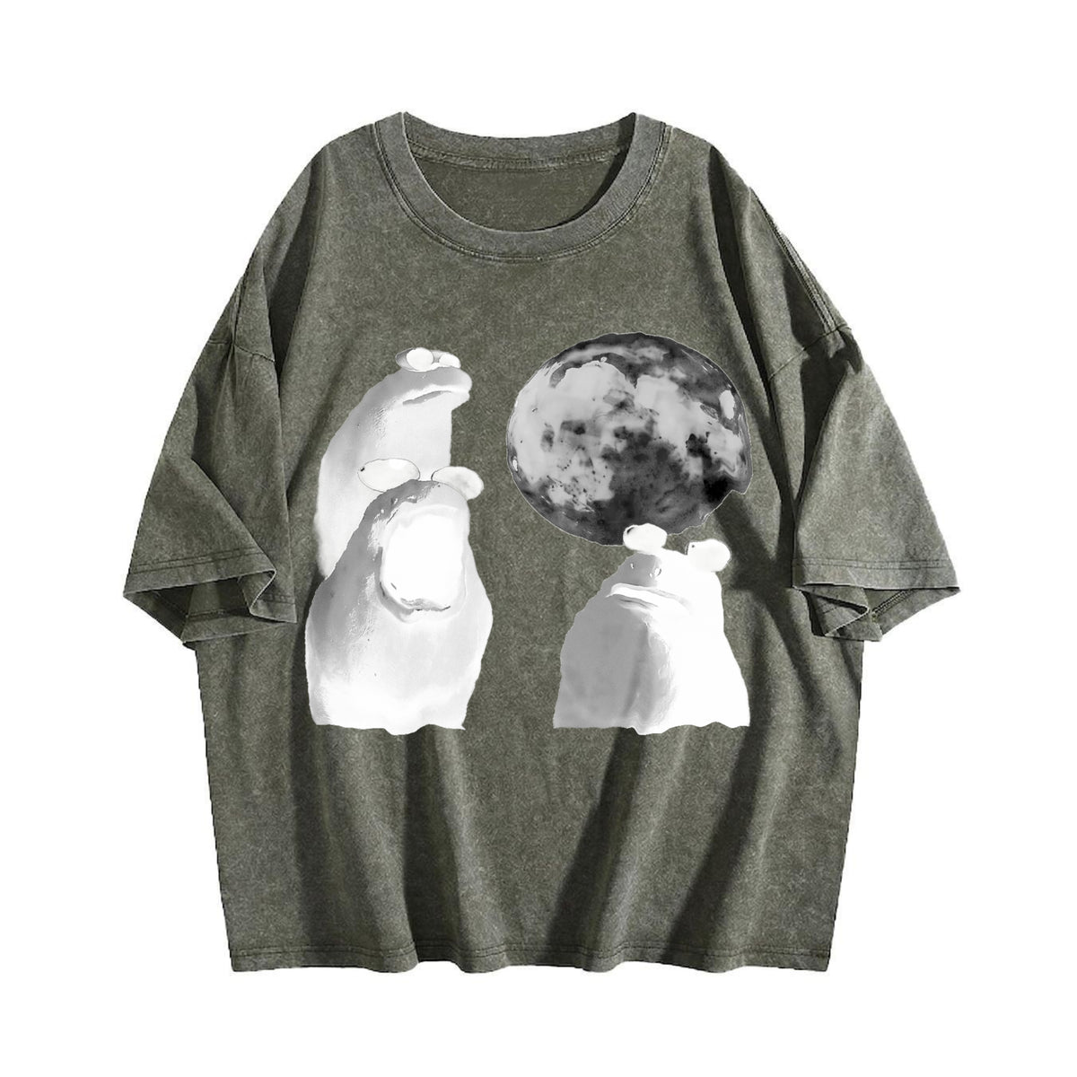 Viral Moon Frog Meme Vintage Washed T-Shirt - product view