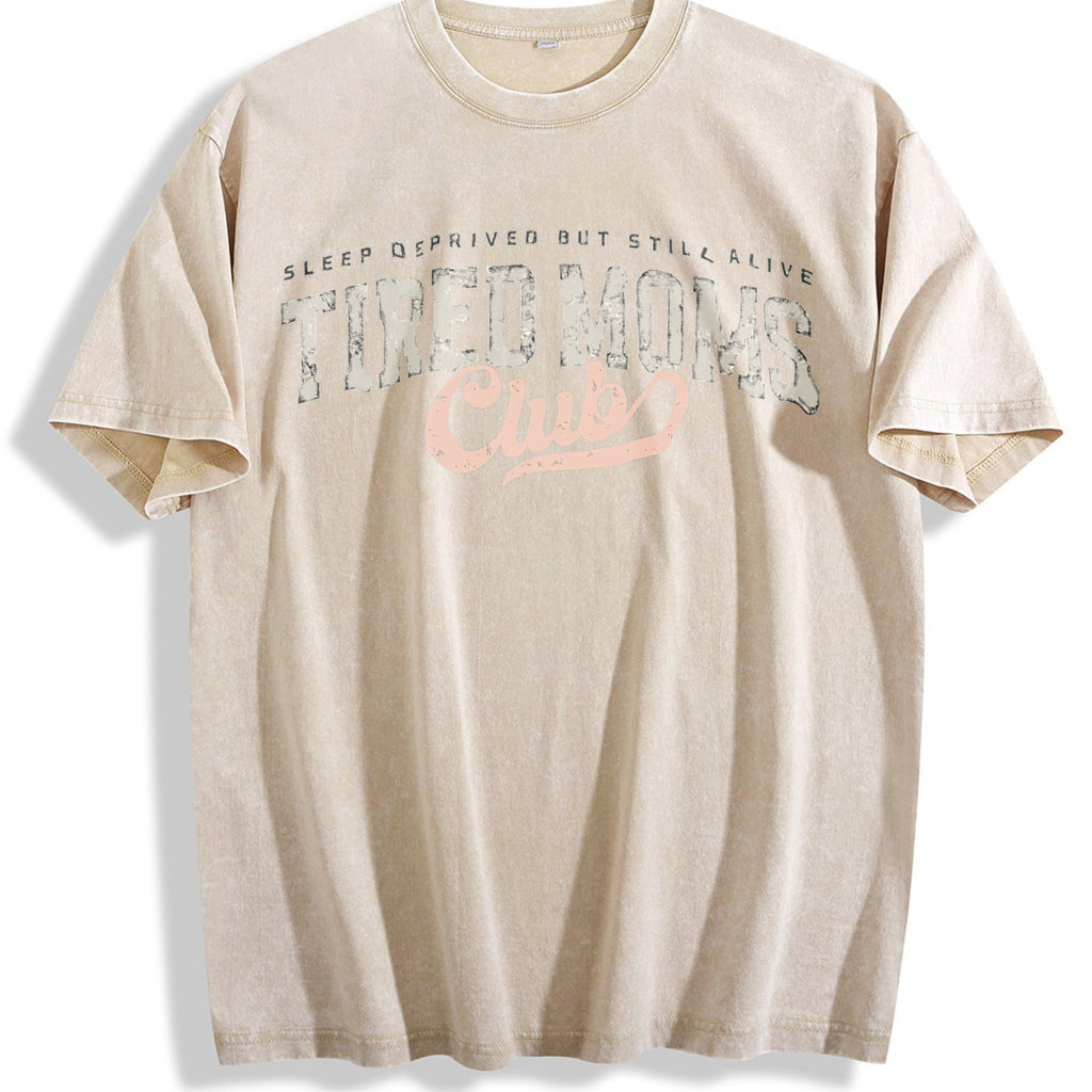Tired Moms Club Vintage Washed T-Shirt - Beige