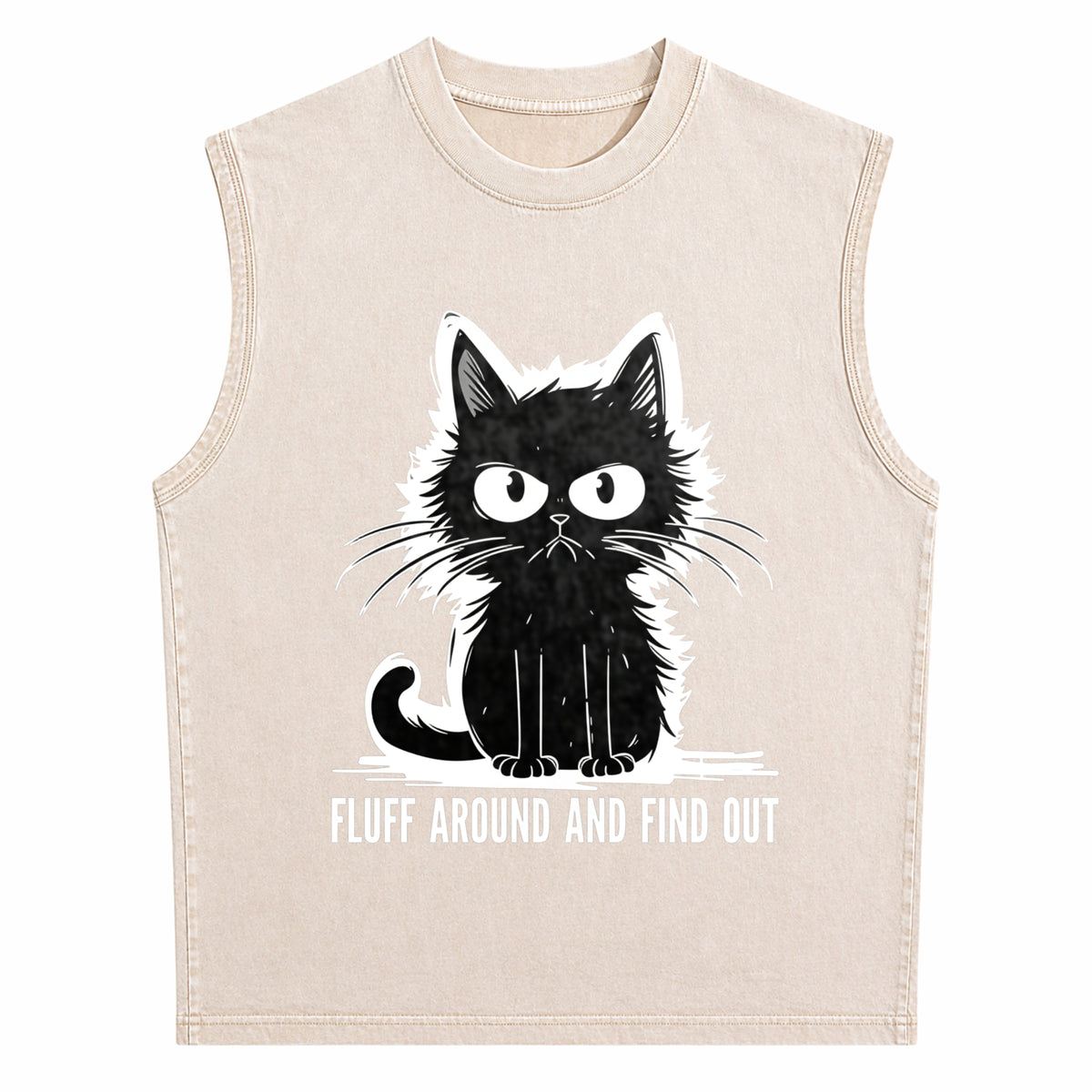 Funny Cat Fluff Around And Find Out Men's Washed Tank Top - product view