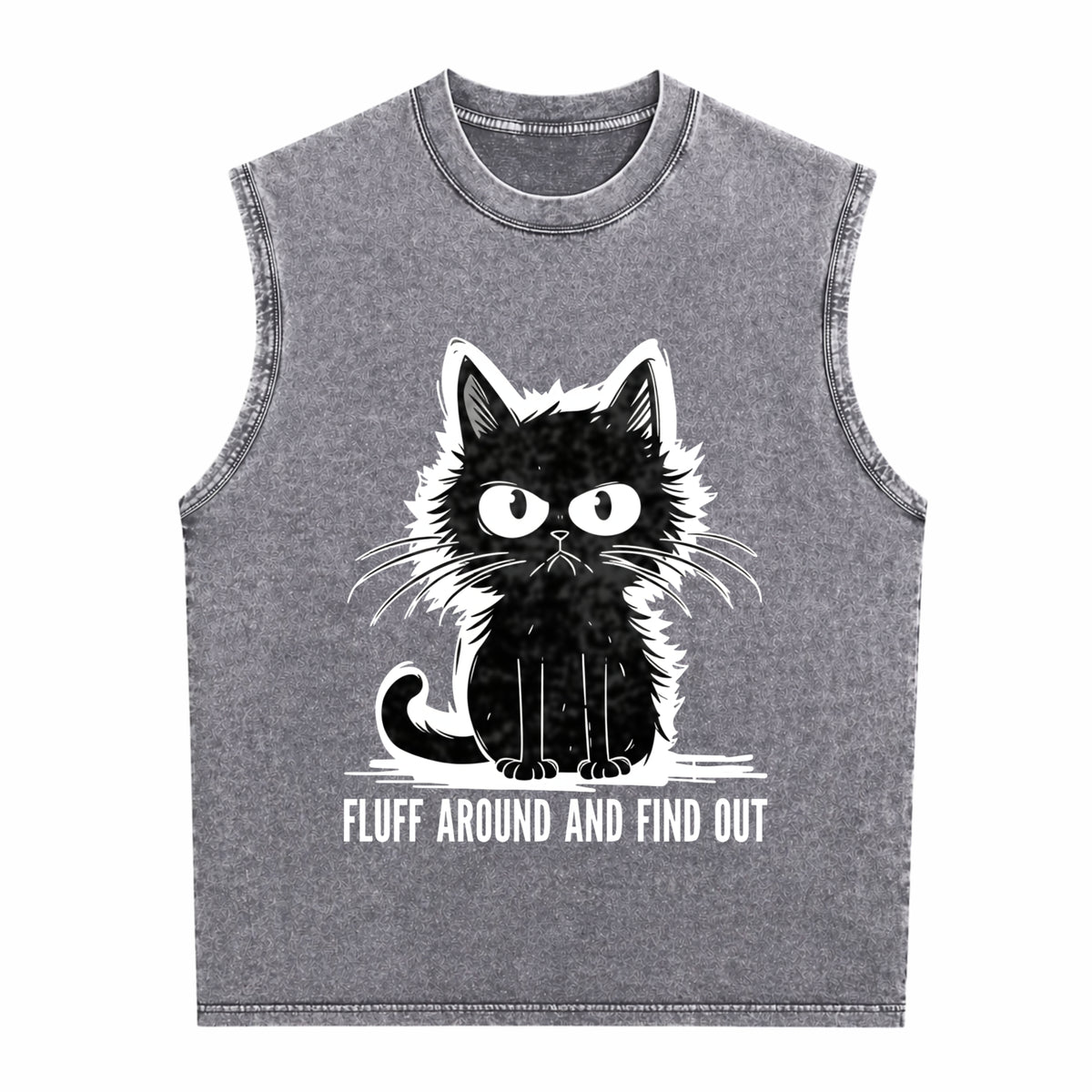Funny Cat Fluff Around And Find Out Men's Washed Tank Top - product view