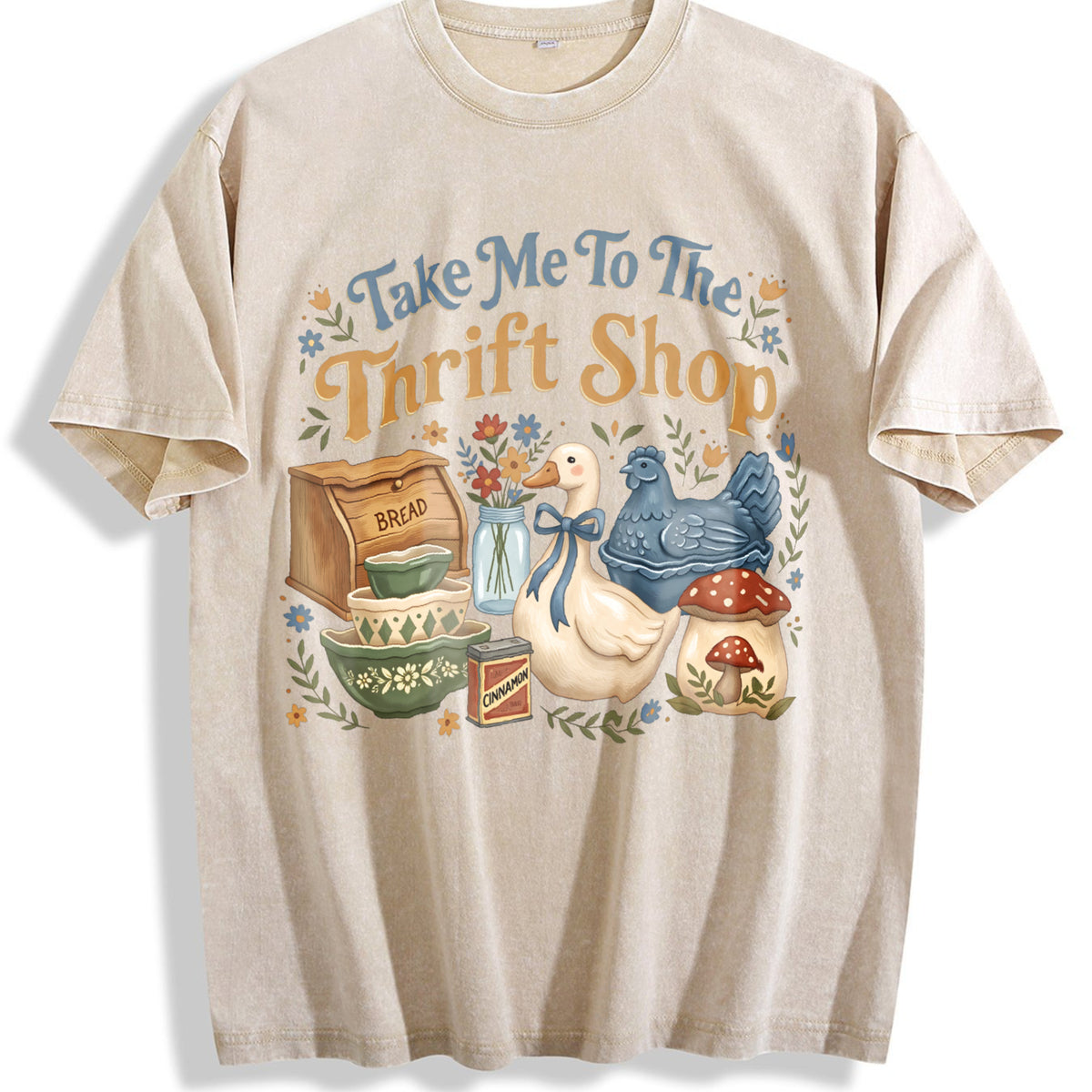 Take Me To The Thrift Shop Vintage Washed T-Shirt - Beige