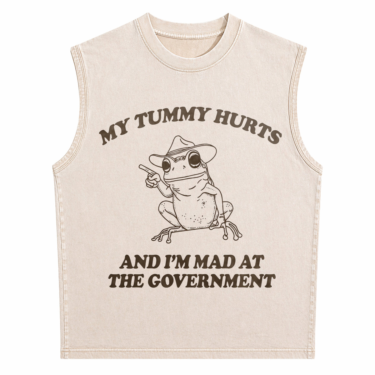 My Tummy Hurts And I'm Mad At The Government Frog Men's Washed Tank Top - product view