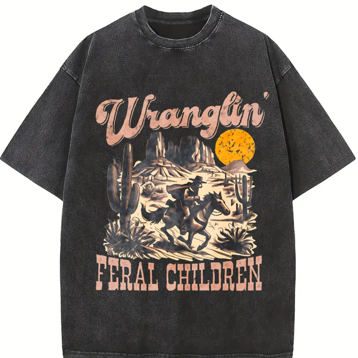Wranglin' Feral Children Raccoon 90s Western Vintage Washed T-Shirt - product view