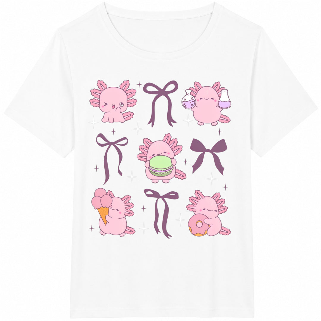 Cute Axolotl Bow Funny Axolotl Mom Mini Axolotl Lover Cute Cotton T-Shirt - product view
