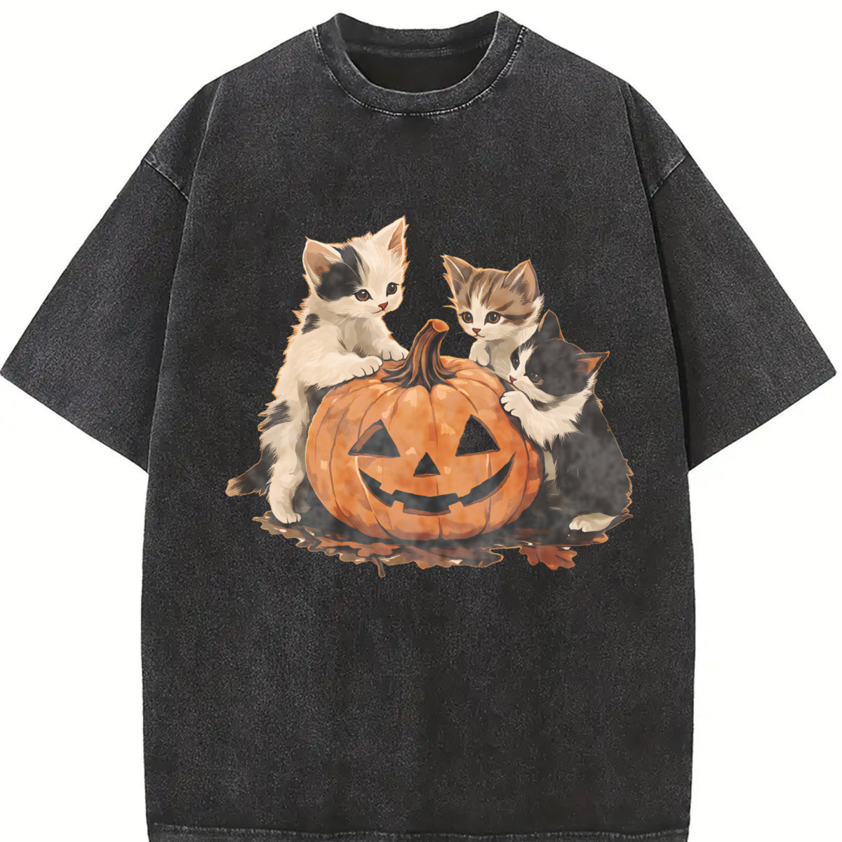 Vintage Halloween Kitten Shirt, Cute Cat Pumpkin T-shirt, Retro Fall Cat Graphic Tee, Spooky Cat Lover Shirt, Black Cat Jack O Lantern Tee, Gift for Men, Gift for Women, Crew Neck T-shirt, Trending T-shirt