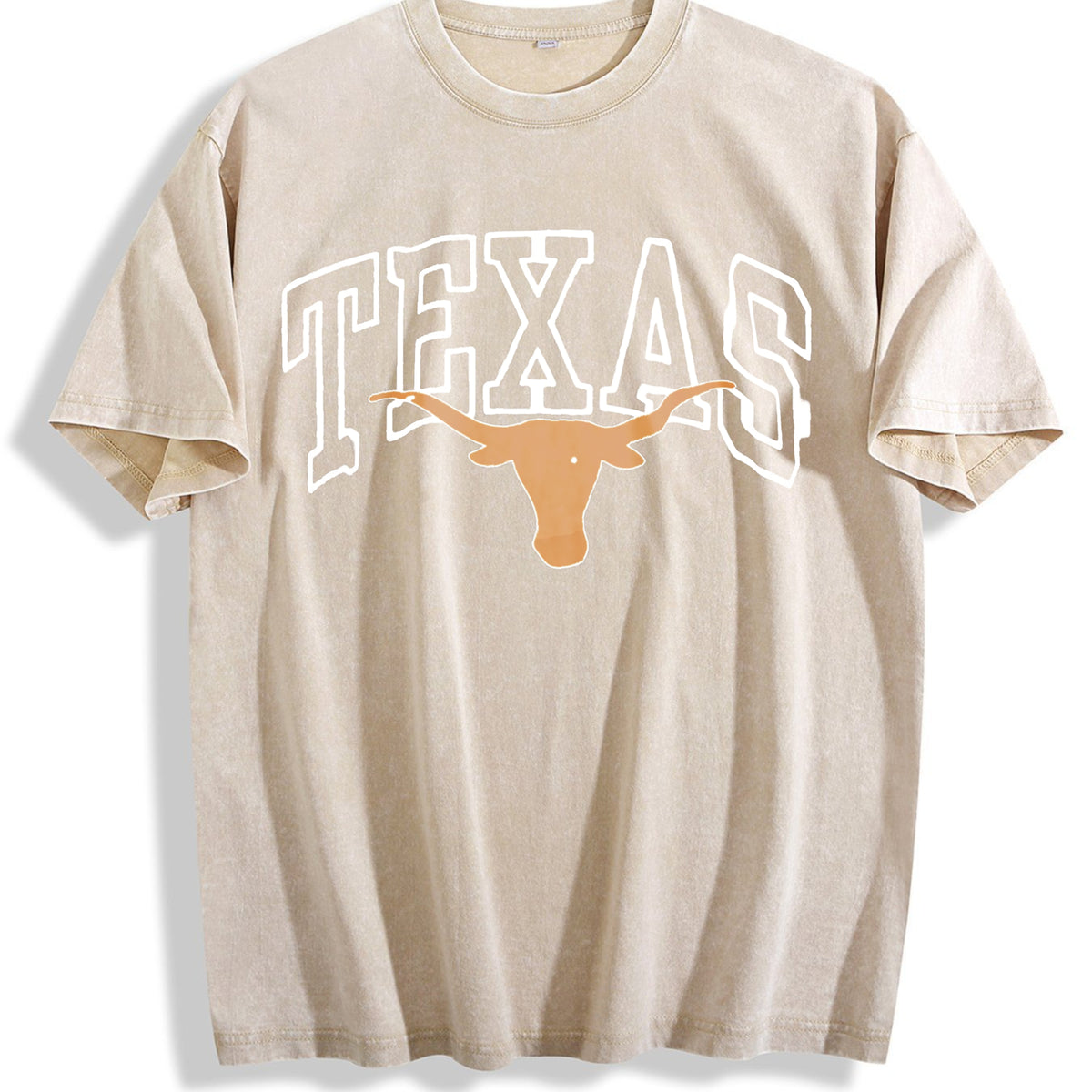 Texas Longhorn T Vintage Washed T-Shirt - Beige