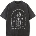 Women's T-Shirt - Positive Aesthetic, Self-Care, Mental Health, Love Vibes, Flower-Printed Casual Top